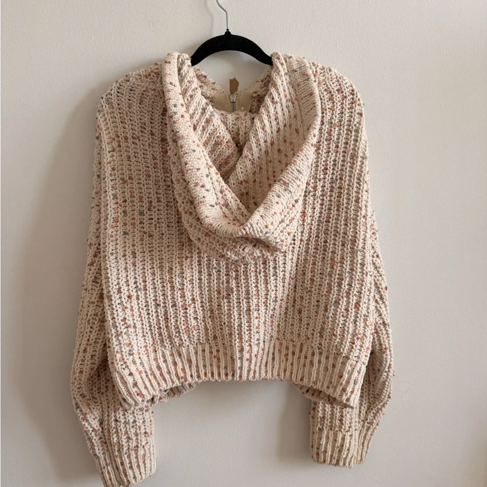 moon & madison Cream Speckled Hooded Zip Sweater - Picture 2 of 3